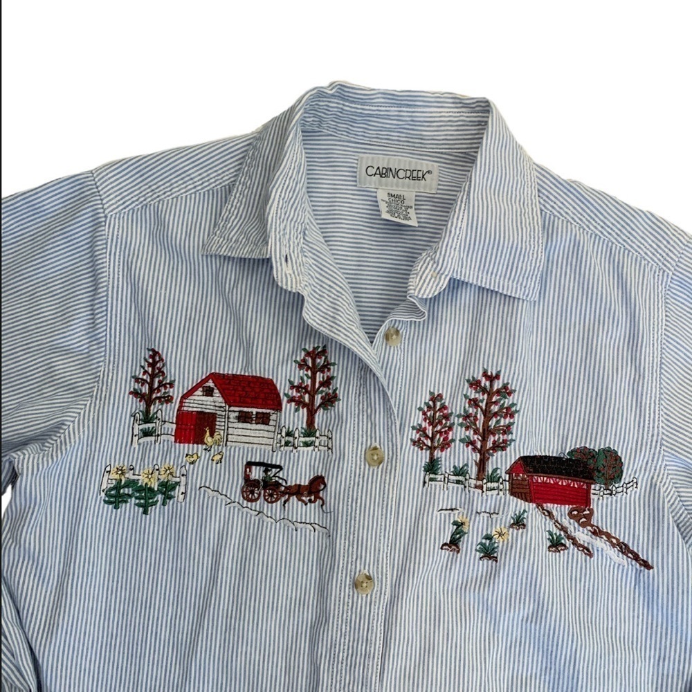 Vintage Cabin Creek Farm Embroidered Button Down